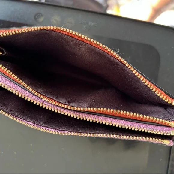 Coach Rust and Light Purple Leather Double Zip Wristlet with Gold Details - Picture 5 of 6